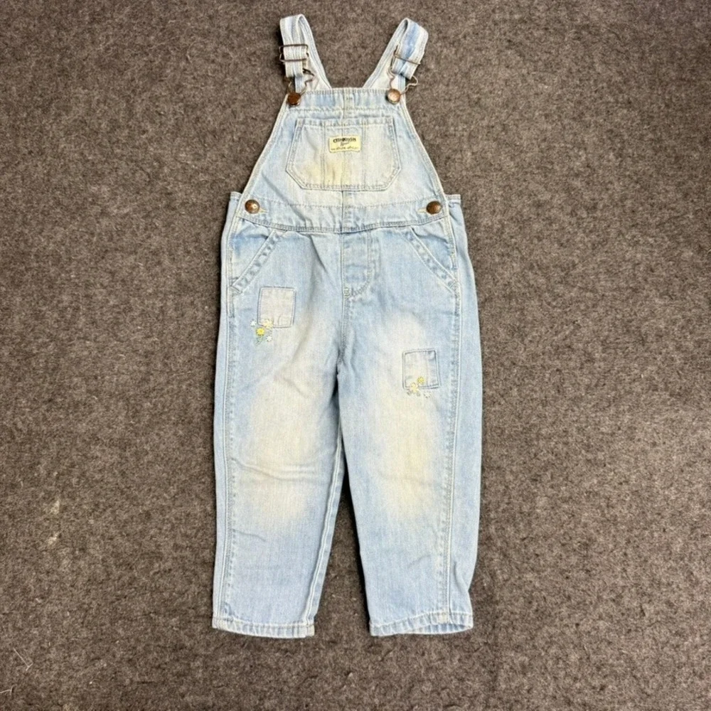 OshKosh‎ B'gosh Light Wash Denim Overalls with Floral Embroidery Size 2T